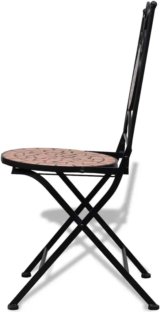 Folding Bistro Chairs 2 Pack Ceramic Terracotta Outdoor Patio Chairs with Powder-Coated Iron Frame, Compact Foldable Design for Garden Balcony Camping Beach