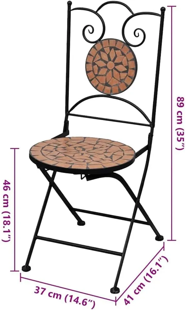 Folding Bistro Chairs 2 Pack Ceramic Terracotta Outdoor Patio Chairs with Powder-Coated Iron Frame, Compact Foldable Design for Garden Balcony Camping Beach