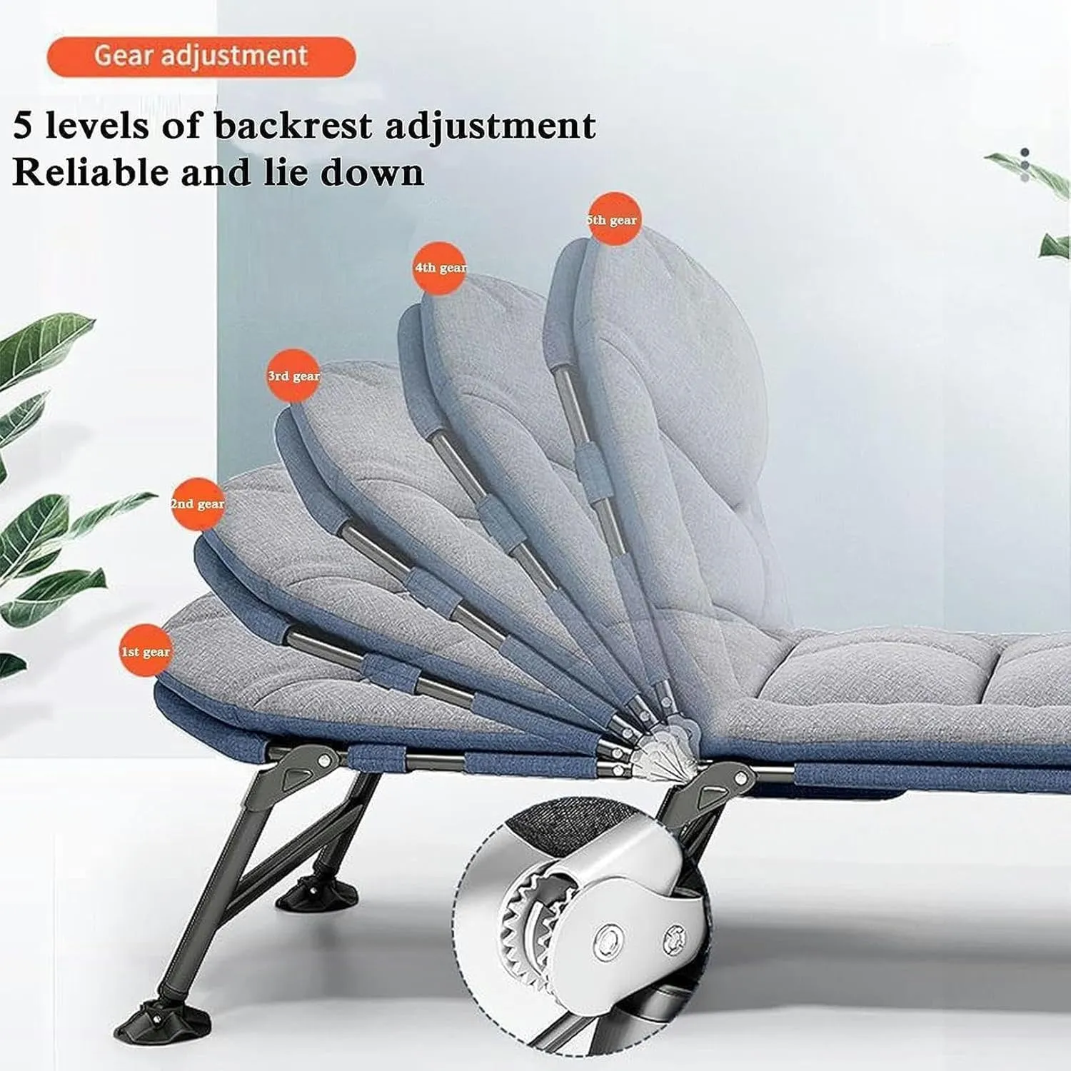 Folding Camping Bed Adjustable 5-Position Portable Cots for Camping W/Mattress Reclining Chaise Metal Load 125kg Folding Cot