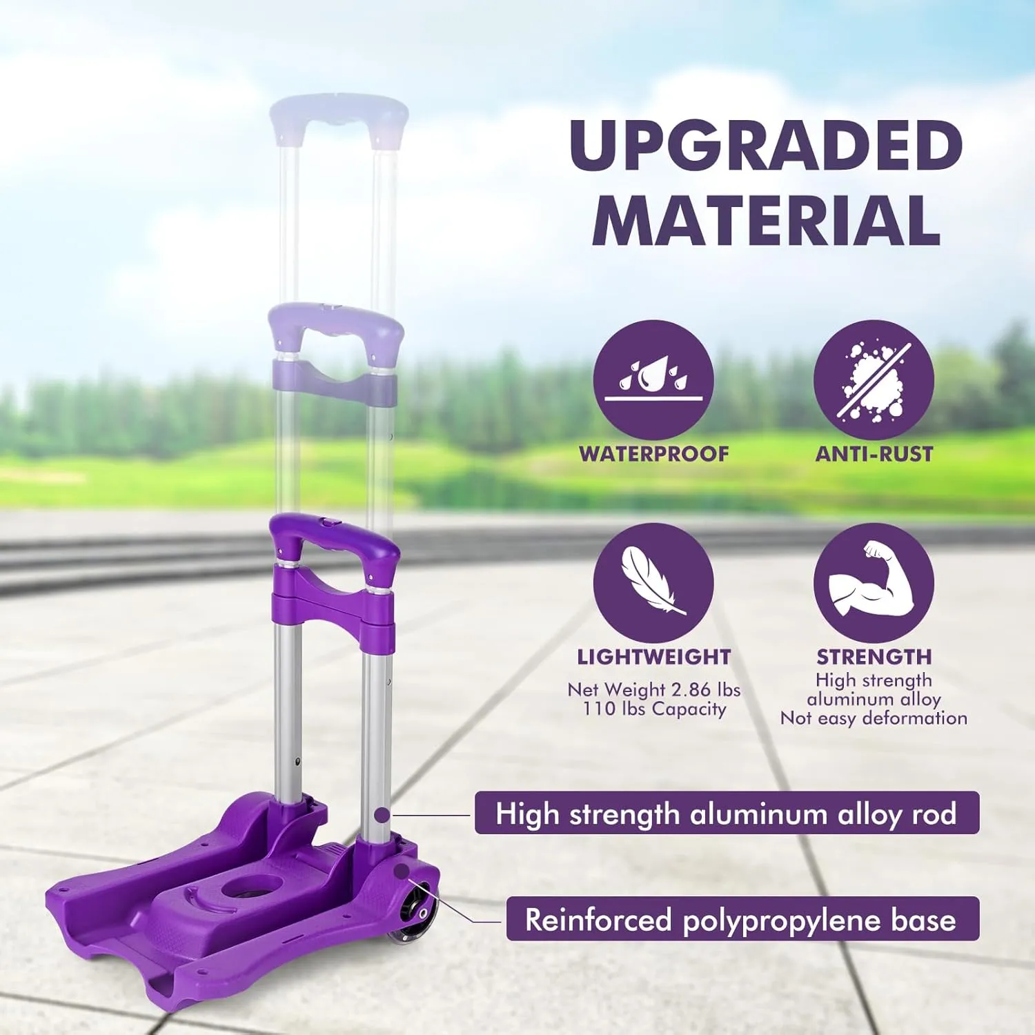Folding Hand Truck, Heavy Duty Luggage Cart, Utility Dolly Platform Cart with 4 Wheels and 2 Elastic Ropes for Luggage, Travel, Moving, Shopping, Office Use (110LB, Purple)
