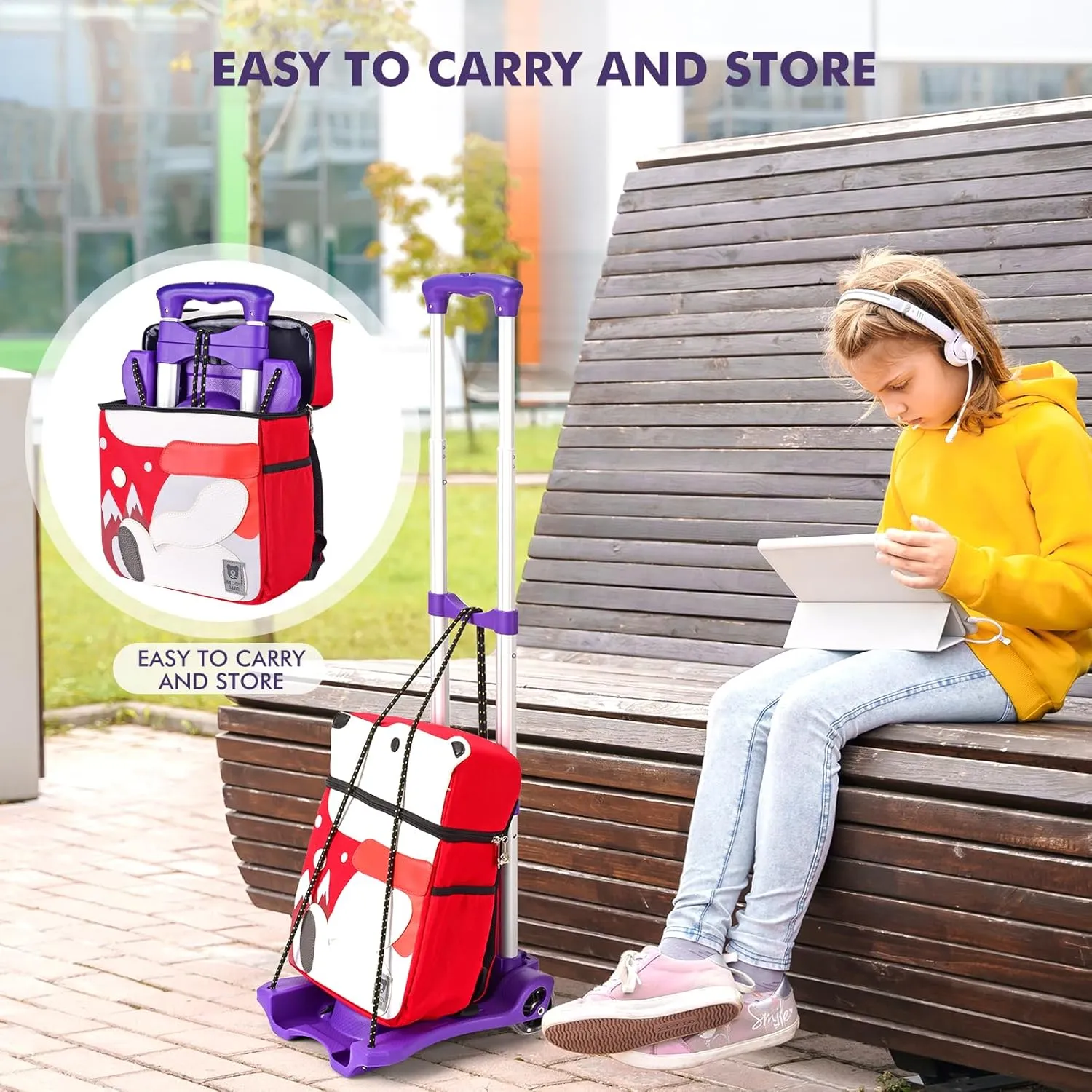Folding Hand Truck, Heavy Duty Luggage Cart, Utility Dolly Platform Cart with 4 Wheels and 2 Elastic Ropes for Luggage, Travel, Moving, Shopping, Office Use (110LB, Purple)