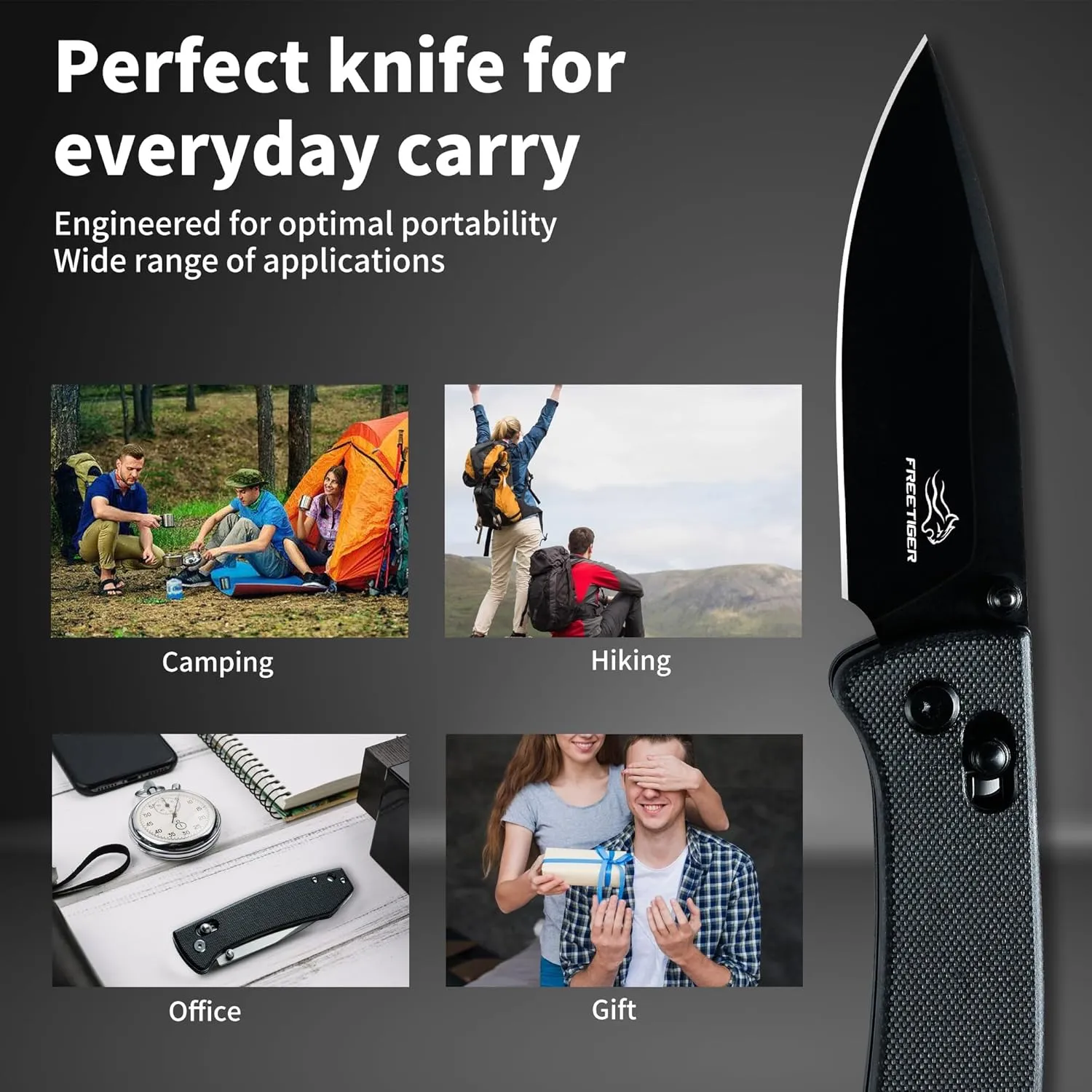 Folding Pocket Knife - Small EDC Pocket Knife with Axis Lock - 3.43" D2 Steel Blade, Sharp Camping Hiking Knife with Pocket Clip, Unique Tool Gift for Men FT2103-BKB