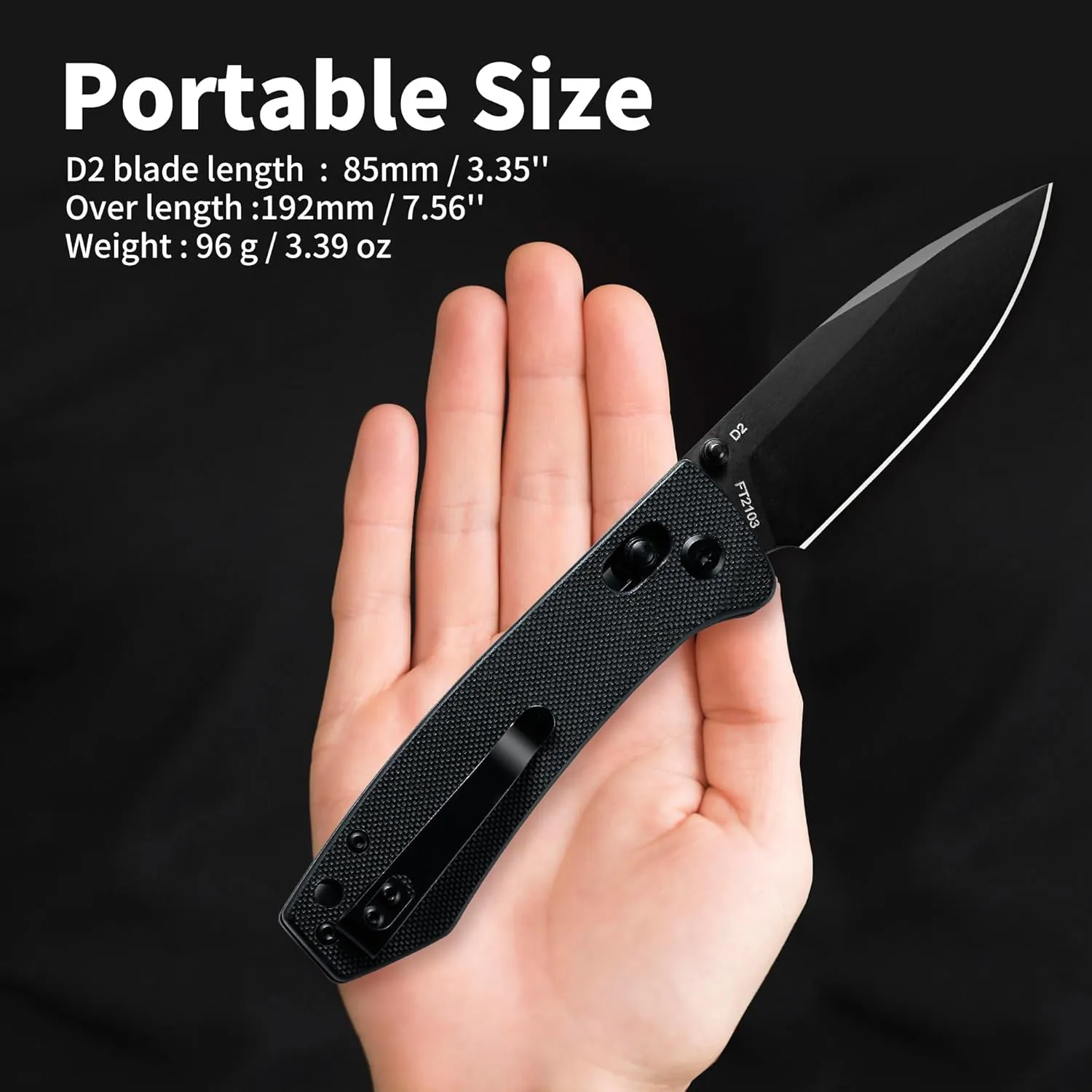 Folding Pocket Knife - Small EDC Pocket Knife with Axis Lock - 3.43" D2 Steel Blade, Sharp Camping Hiking Knife with Pocket Clip, Unique Tool Gift for Men FT2103-BKB