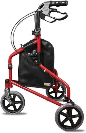 Folding Rollator 3 Big Wheels Rollator Walker for Elderly Adult,Portable Folding Step Assist with Handbrakes& Bag,8 Inch Wheels,Lightweight/Outdoor/Indoor,Red