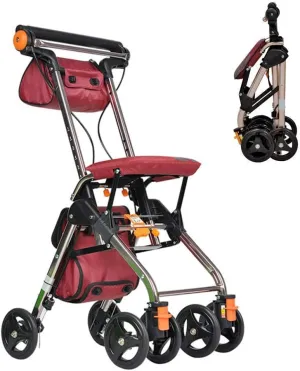 Folding Rollator 4 Wheel Rollator Walker Lightweight Folding with Padded Seat Lockable Brakes Ergonomic Handles and Carry Bag Mobility Aid for Adult Senior Elderly (Red)