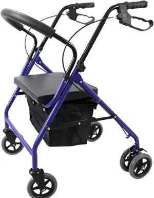 Folding Rollator Walker, Wheeled Walking Frame with Seat, Brake, Adjustable Handle and Storage Bag, Lightweight Mobility Aid for Elderly Handicapped