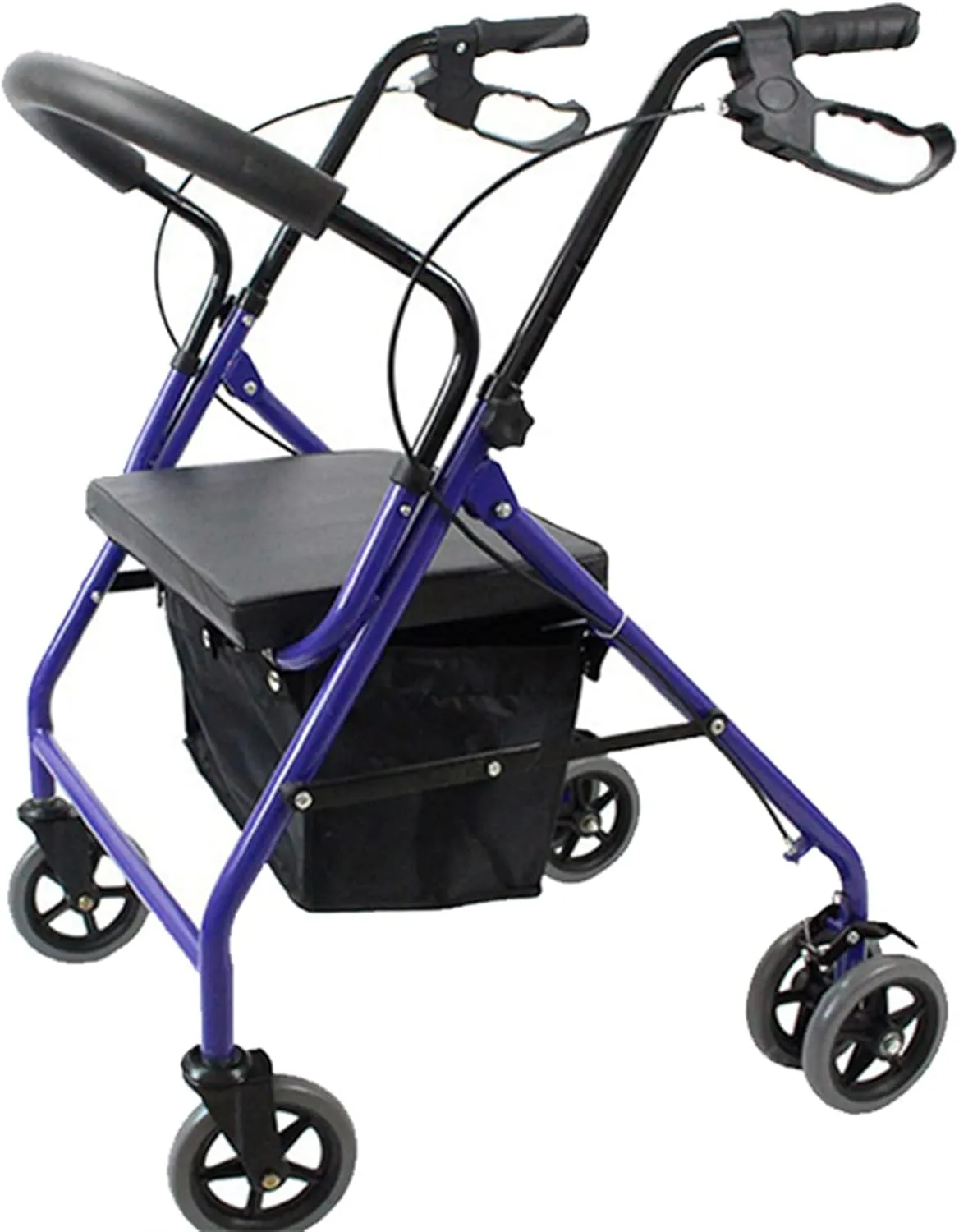 Folding Rollator Walker, Wheeled Walking Frame with Seat, Brake, Adjustable Handle and Storage Bag, Lightweight Mobility Aid for Elderly Handicapped