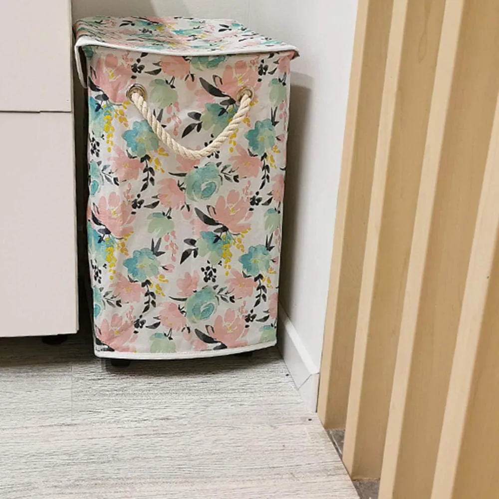 folding triple laundry hamper on wheels with lid washing basket large with handle for bedroom bathroom-color Laundry Hamper Dirty Clothes Bag