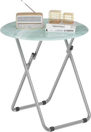 Folding TV Trays, Round Tray Table, Small Foldable Table with Light Weight, Portable Dinner Table for Eating, Snack Side Trays Table, 17.5 x 17.5 x 26 in (Ocean Blue Marble)