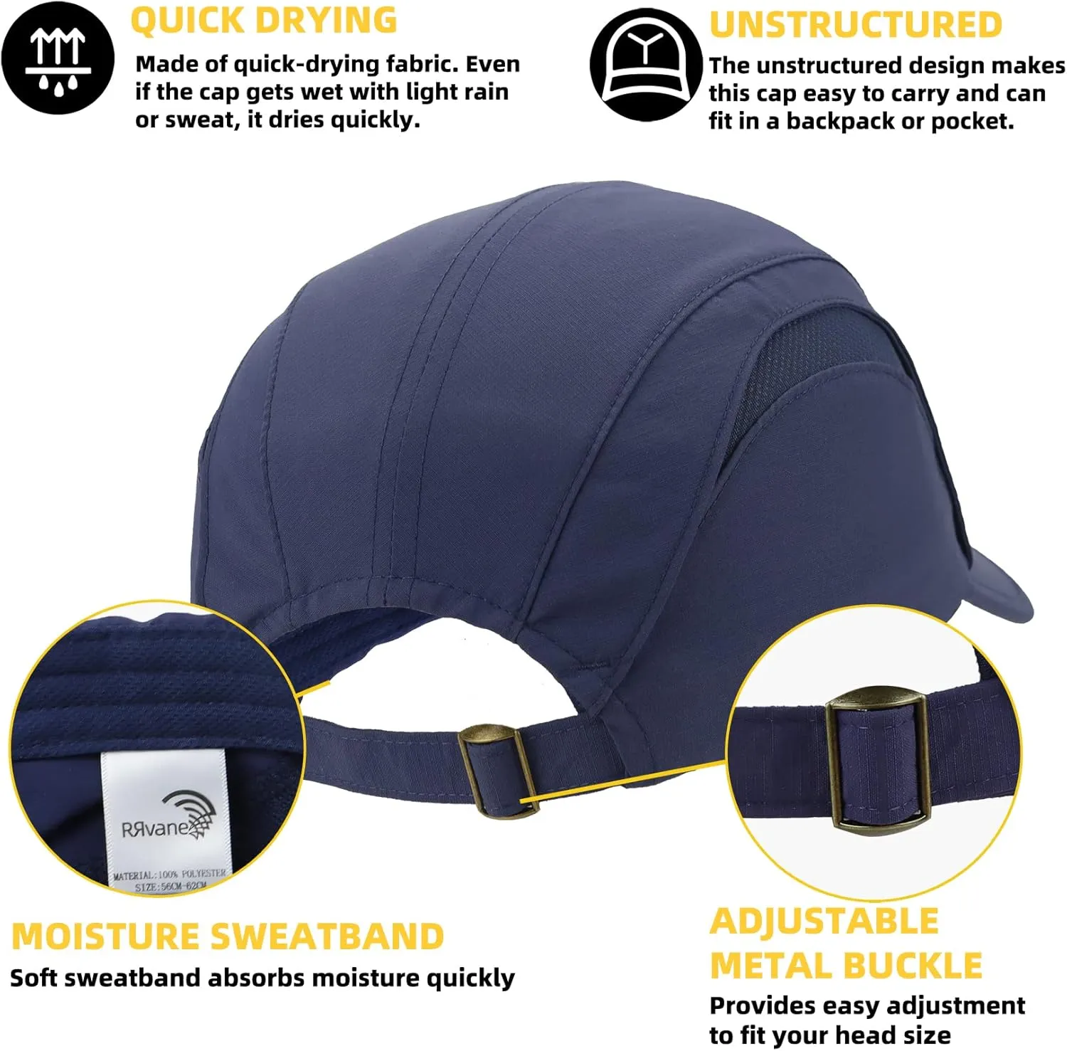 Folding UPF50  Sun Protection Hat, Quick Dry Baseball Cap Portable Adjustable Outdoor Sports Hats for Men, Women