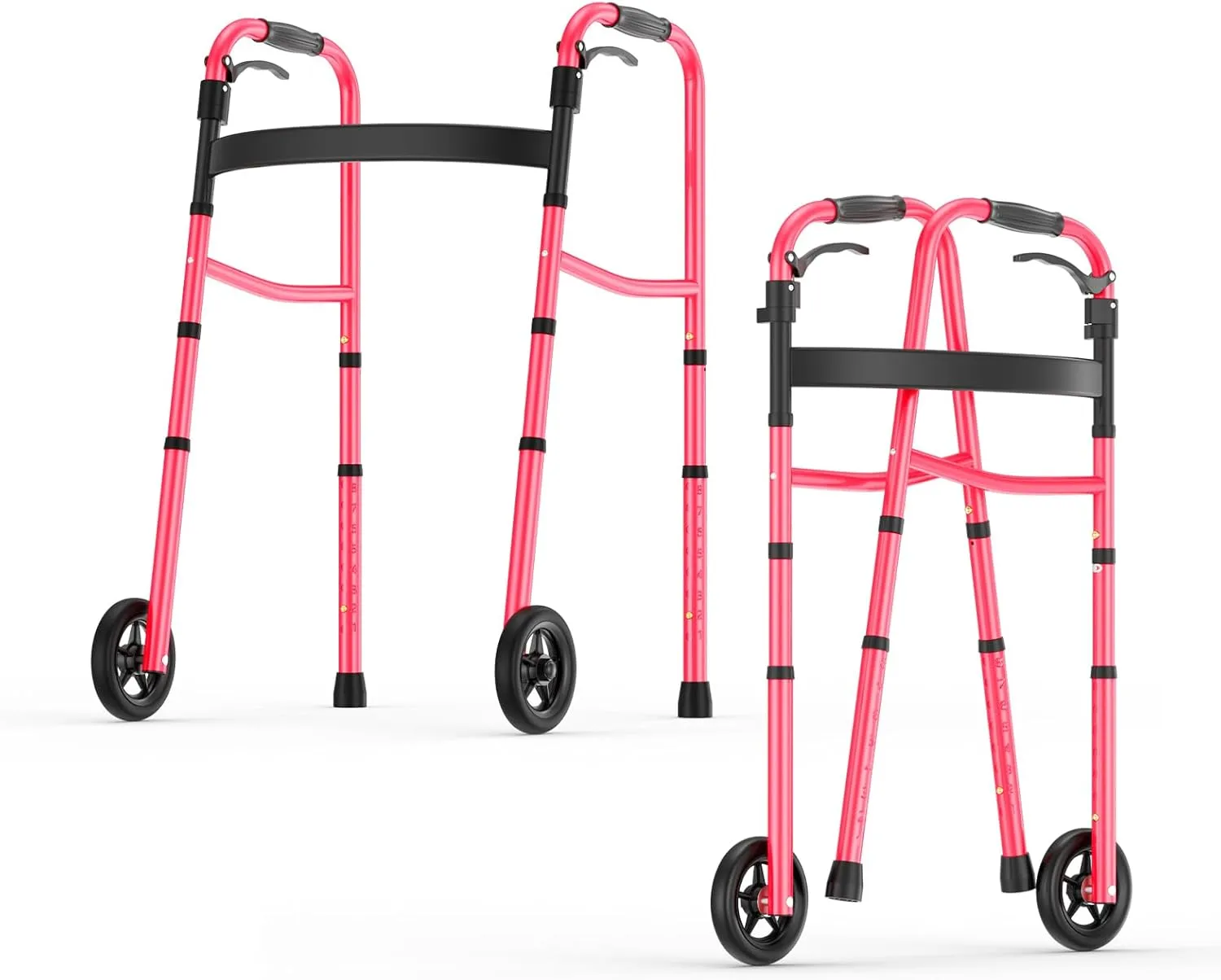 Folding Walkers for Seniors, Lightweight Walkers, Standard Walkers for Seniors and Adults, Supports up to 350 Pounds, Adjustable Height, Compact Rollator Walker, Pink