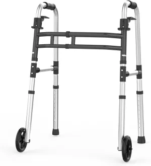 Folding Walkers for Seniors，FSA/HSA Eligible Medical Bariatric Walker Lightweight 5'' Front Wheel Walker Height and Width Adjustable Aluminum Standard Walker for Handicap