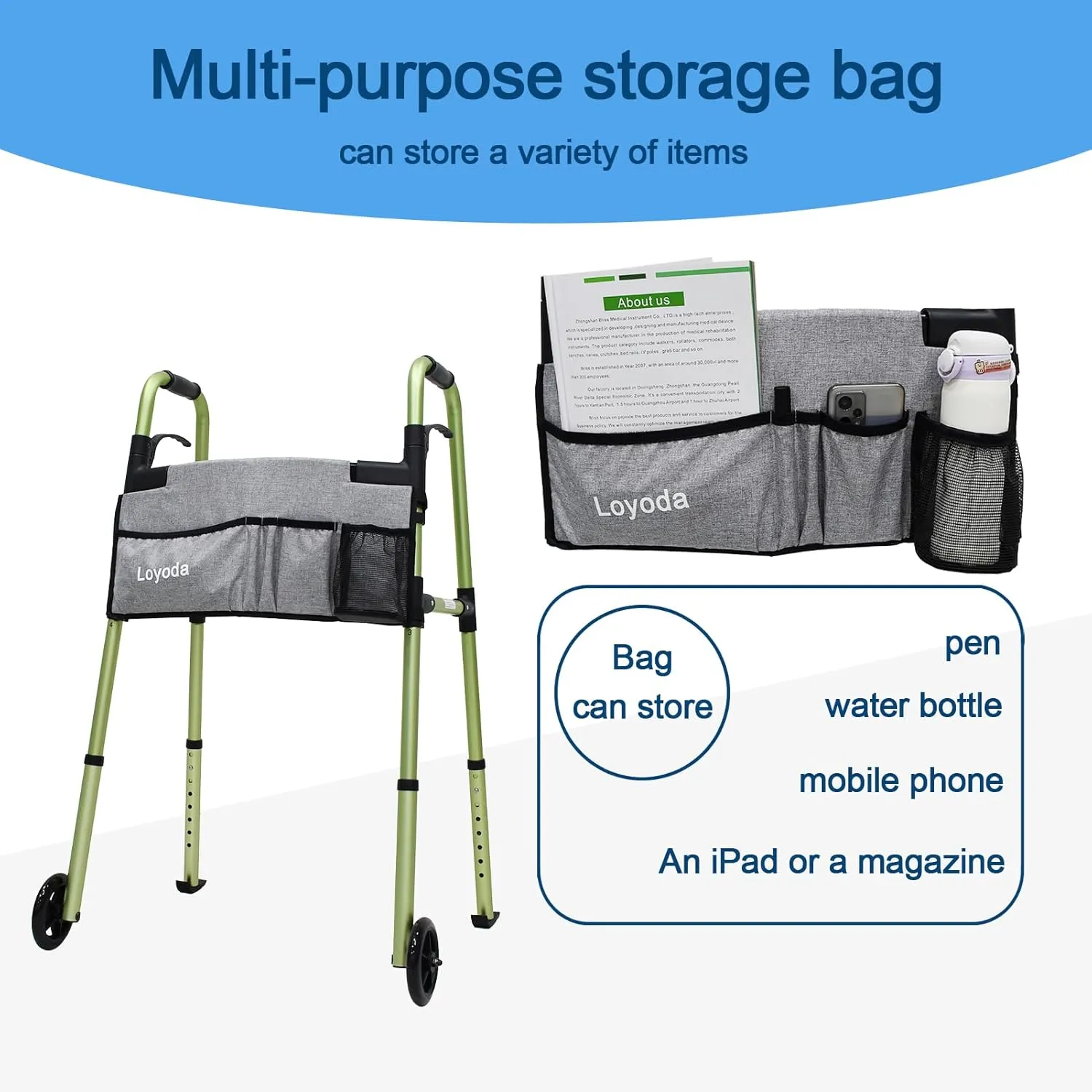 Folding Walkers for Seniors,FSA/HSA Eligible Medical Walker with Storage Bag and Glide Skis 5'' Front Wheel Lightweight Walker Height Adjustable Aluminum Standard Walker for Disabled (Green)
