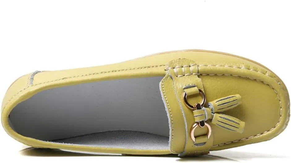 FolHaoth Women's Loafer Comfortable Casual Shoes Non Slip Leather Natural Driving Fashion Moccasin Flats Breathable Soft Nurse Walking Ladies Slip On Shoes