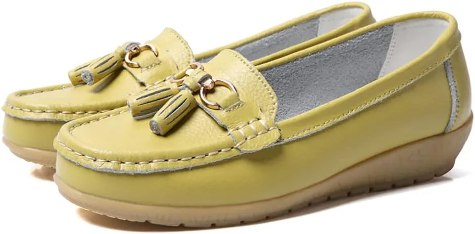 FolHaoth Women's Loafer Comfortable Casual Shoes Non Slip Leather Natural Driving Fashion Moccasin Flats Breathable Soft Nurse Walking Ladies Slip On Shoes