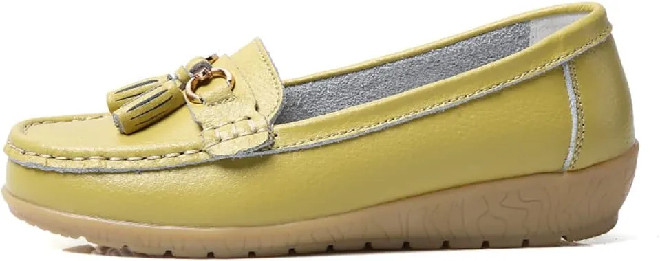 FolHaoth Women's Loafer Comfortable Casual Shoes Non Slip Leather Natural Driving Fashion Moccasin Flats Breathable Soft Nurse Walking Ladies Slip On Shoes