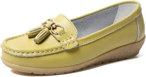 FolHaoth Women's Loafer Comfortable Casual Shoes Non Slip Leather Natural Driving Fashion Moccasin Flats Breathable Soft Nurse Walking Ladies Slip On Shoes