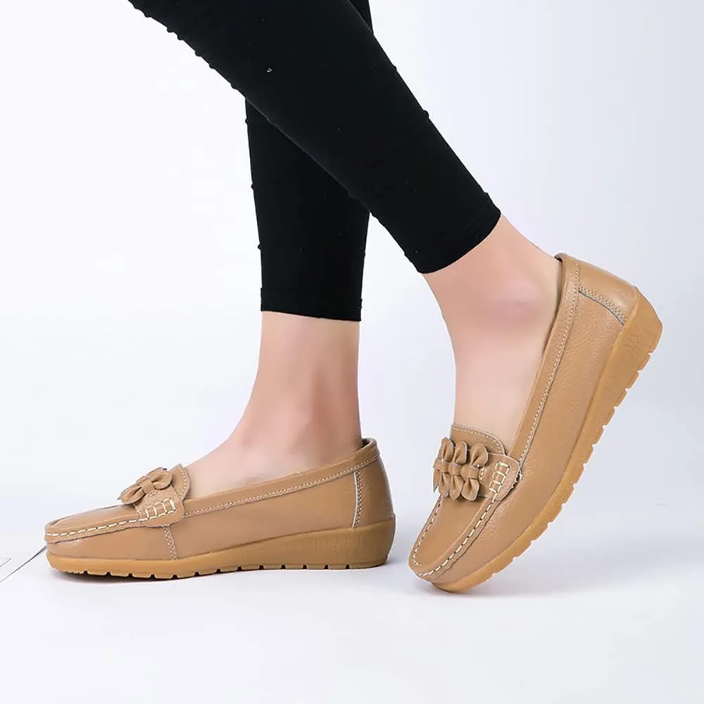 FolHaoth Womens Loafers Slip On Moccasin Shoes Casual Flat Breathable Round Toe Comfortable Walking Nurse Loafers Non Slip Fashion Driving Shoes for Women
