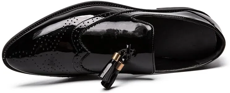 Formal Shoes Dress Oxford for Men Slip On Pointed Toe Vegan Leather Wing tip with Tassel Oxford Shoes Block Heel Resistant Non Slip Low Top Working
