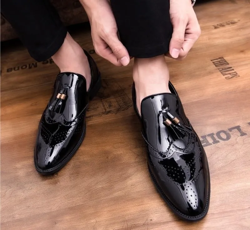 Formal Shoes Dress Oxford for Men Slip On Pointed Toe Vegan Leather Wing tip with Tassel Oxford Shoes Block Heel Resistant Non Slip Low Top Working