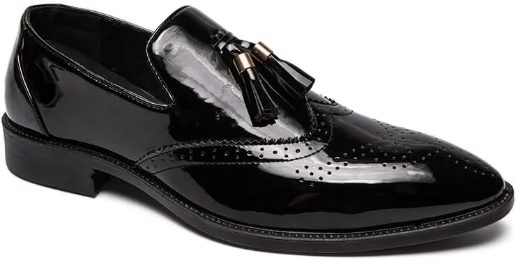 Formal Shoes Dress Oxford for Men Slip On Pointed Toe Vegan Leather Wing tip with Tassel Oxford Shoes Block Heel Resistant Non Slip Low Top Working