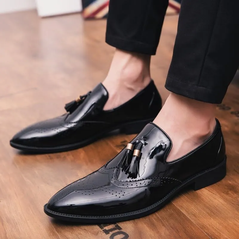 Formal Shoes Dress Oxford for Men Slip On Pointed Toe Vegan Leather Wing tip with Tassel Oxford Shoes Block Heel Resistant Non Slip Low Top Working