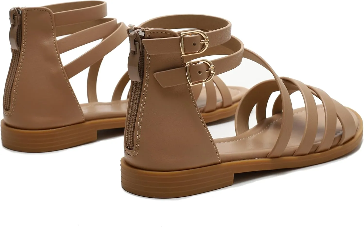 FRALOSHA Women Flat Sandals Dressy Summer Beach Casual low heel Sandal Ankle Strap Shoes with Zipper