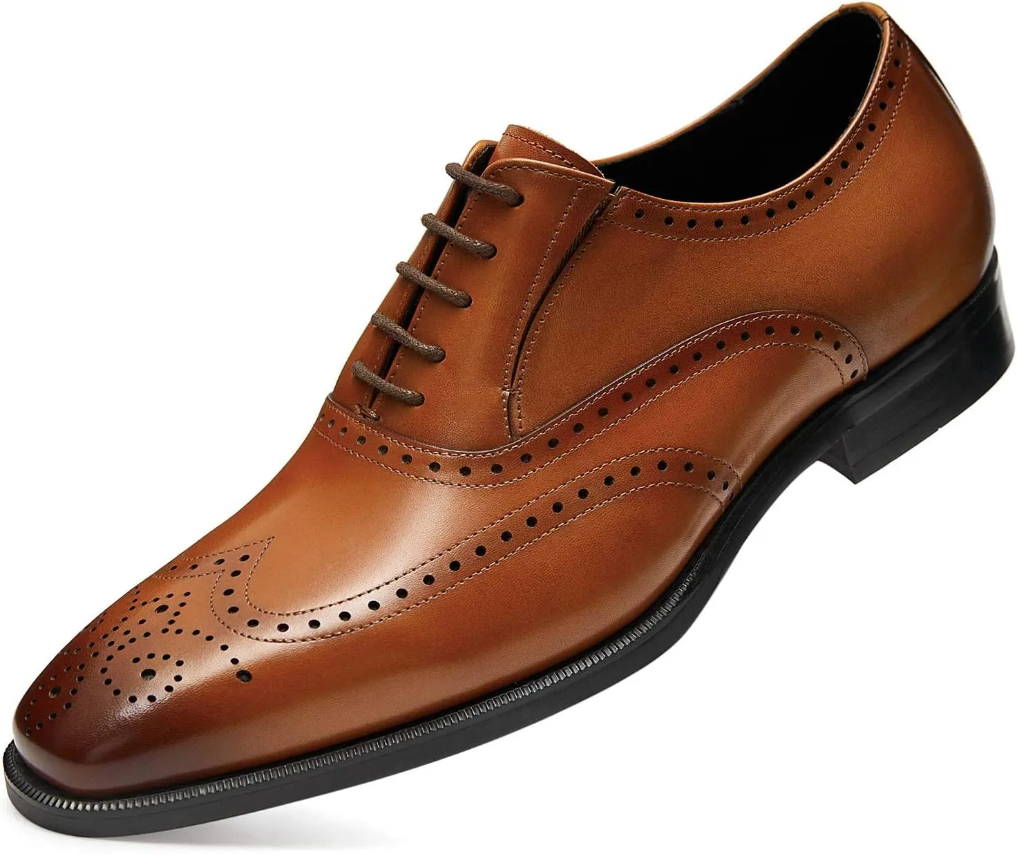 FRASOICUS Men’s Dress Shoes with Genuine Leather in Classic Brogue Elastic Band Oxford Formal