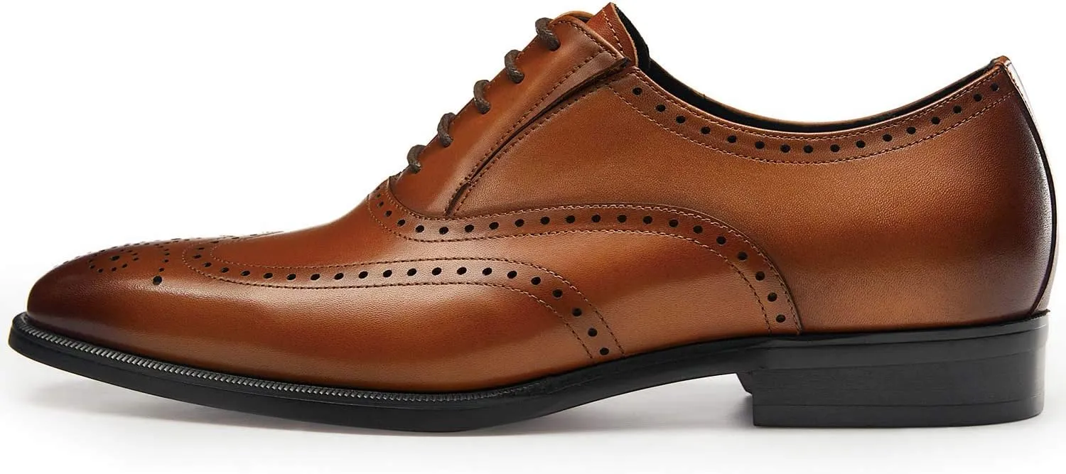 FRASOICUS Men’s Dress Shoes with Genuine Leather in Classic Brogue Elastic Band Oxford Formal