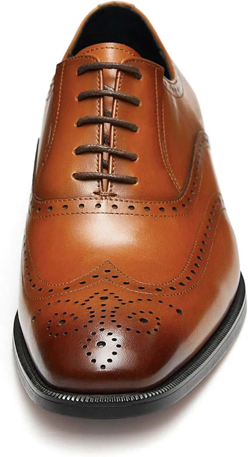 FRASOICUS Men’s Dress Shoes with Genuine Leather in Classic Brogue Elastic Band Oxford Formal