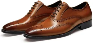 FRASOICUS Men’s Dress Shoes with Genuine Leather in Classic Brogue Elastic Band Oxford Formal