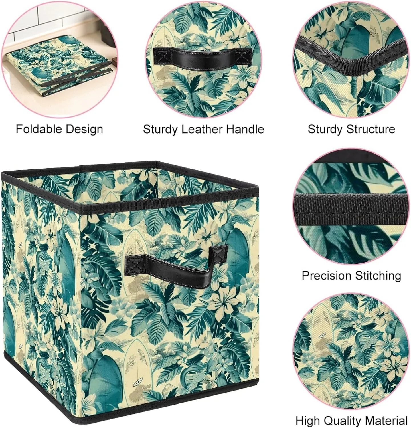 Freedom Beach Tropical Storage Bins, Extra Large Closet Storage Cube for Organizing Clothes,Oxford Fabric Storage Baskets with Double Handles, Foldable 11 Inch Storage Boxes for Shelve