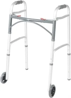 Front Wheeled Walker Folding Deluxe with 2 Button and 5" Wheels and 2 Free Pair Rear Glides, Adjustable Height (Short, Standard, Tall People) by Healthline Trading