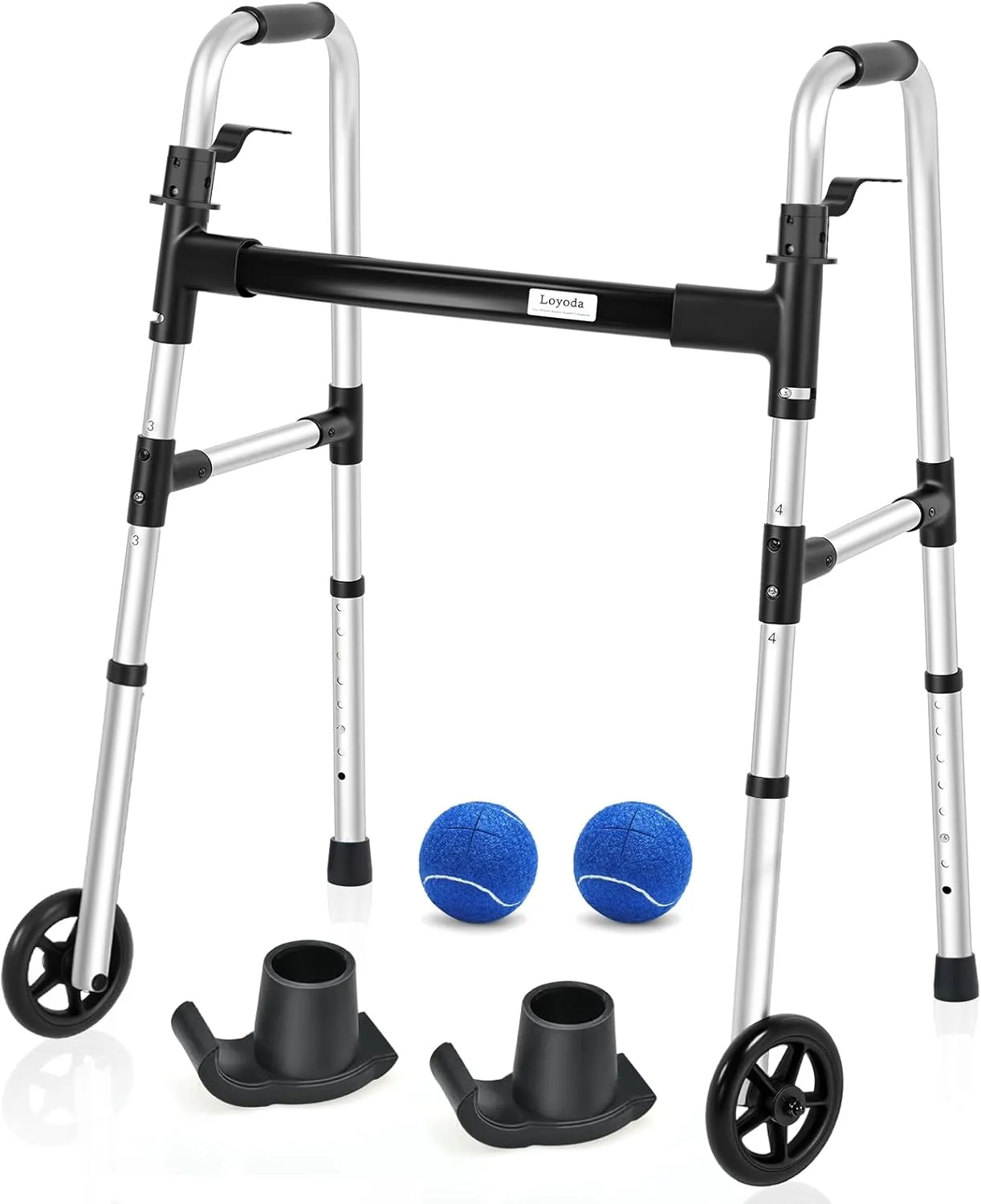 FSA/HSA Eligible Folding Walker with 2 Precut Tennis Balls, 5" Wheels Lightweight Walkers for Seniors and Adults, Supports Up to 350 Pounds, Adjustable Height, Compact Standard Walker