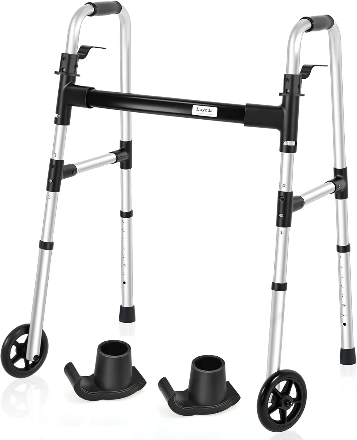 FSA/HSA Eligible Folding Walker with 2 Skis and 5" Wheels, Lightweight Walkers for Seniors and Adults, Supports up to 350 Pounds, Adjustable Height, Compact Standard Walker, Black