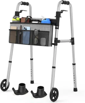 FSA/HSA Eligible Folding Walker with Large Basket and 2 Glide Skis, 5" Wheels Lightweight Walkers for Seniors and Adults, Supports Up to 350 Pounds, Adjustable Height, Compact Standard Walker