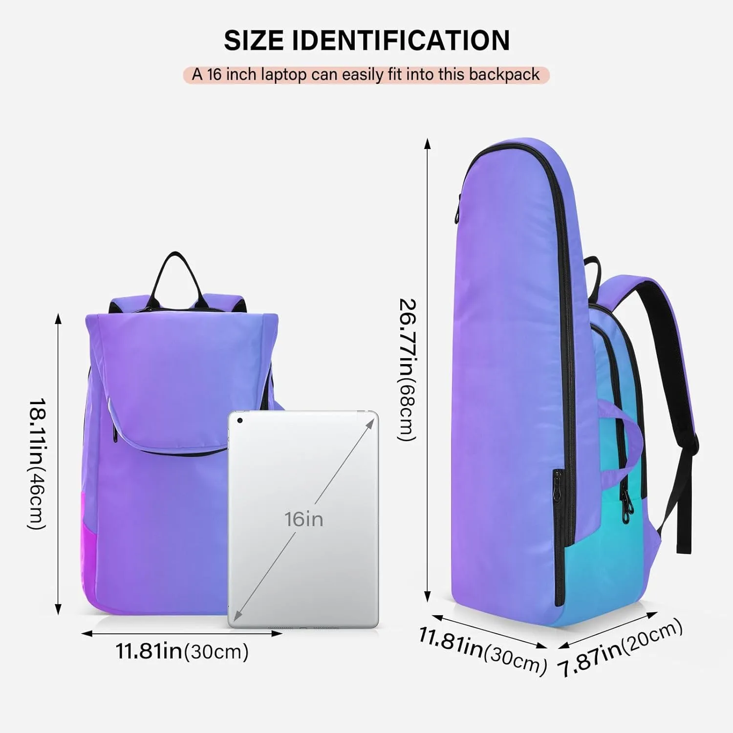 GAIGEO Blue Pink Gradient Pickleball Backpack, Multiple Storage Compartments Pickleball Bags, Foldable Racket Pocket