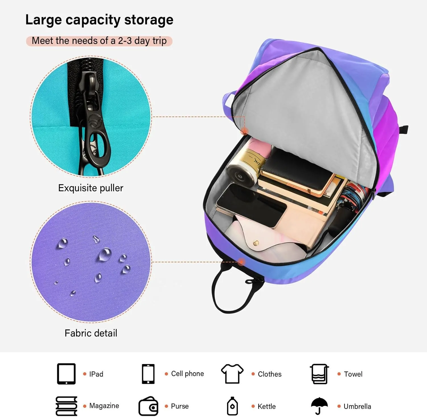 GAIGEO Blue Pink Gradient Pickleball Backpack, Multiple Storage Compartments Pickleball Bags, Foldable Racket Pocket