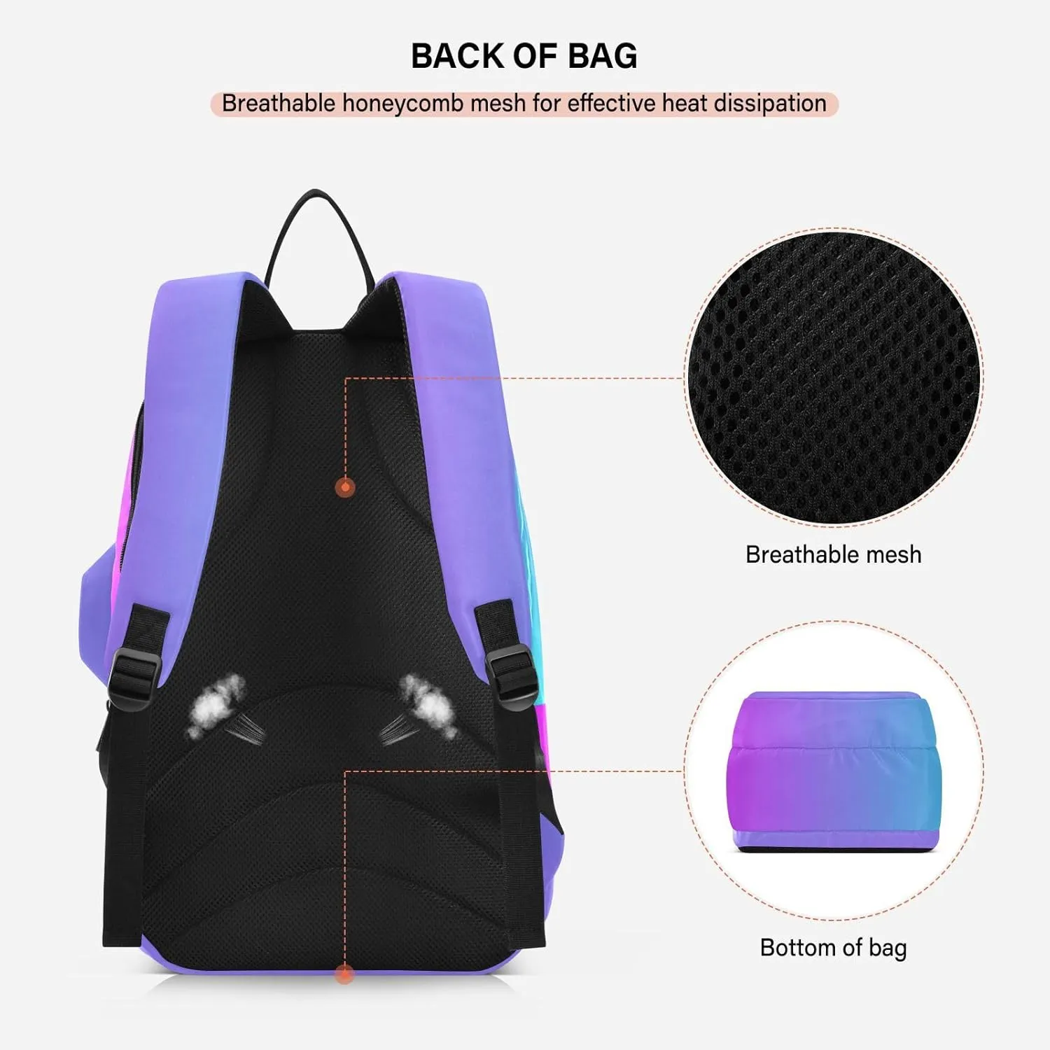 GAIGEO Blue Pink Gradient Pickleball Backpack, Multiple Storage Compartments Pickleball Bags, Foldable Racket Pocket