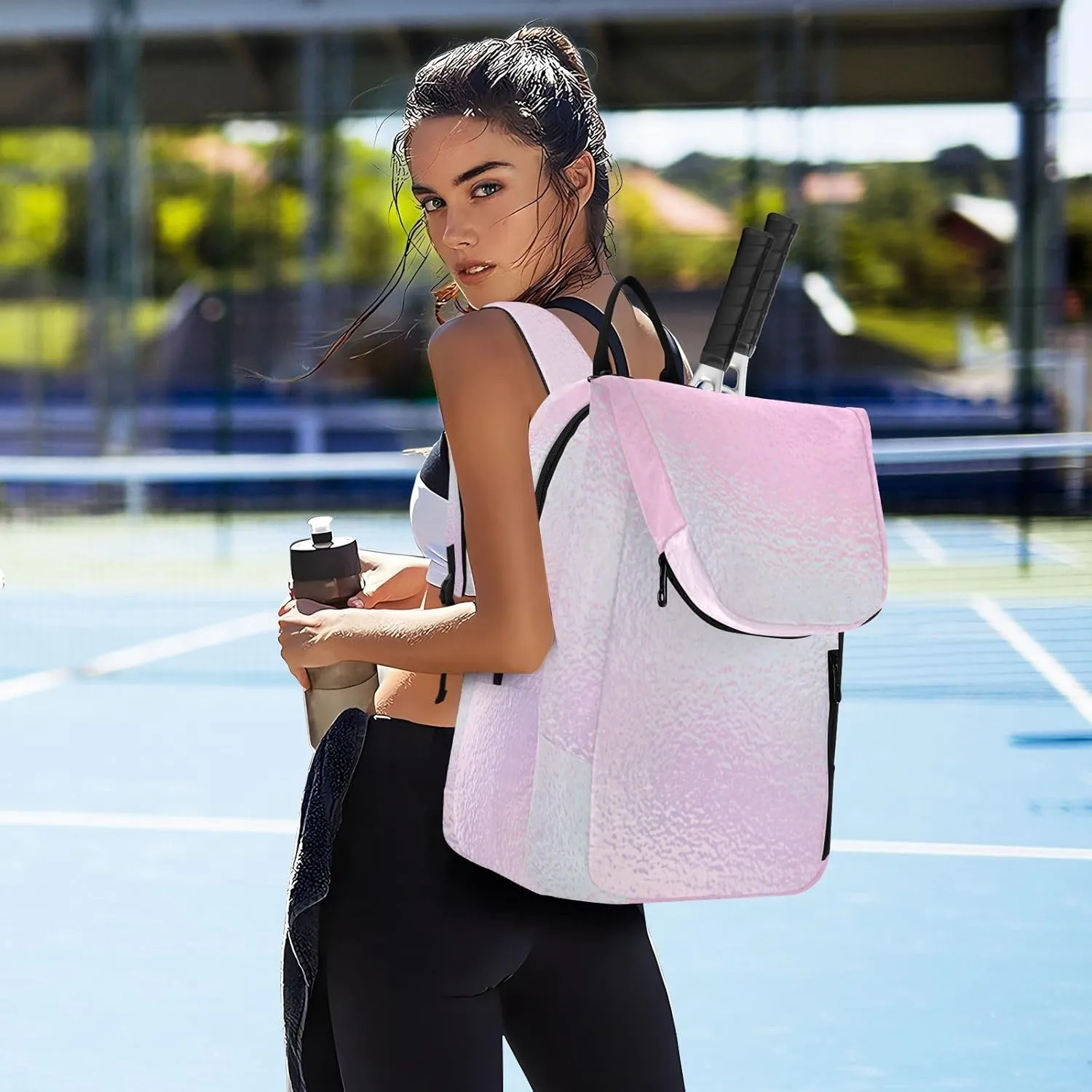 GAIGEO Yellow Amethyst Gradient Ombre Racket Bag, Multilayer Design Tennis Ball Bag, Sports and Daily Use