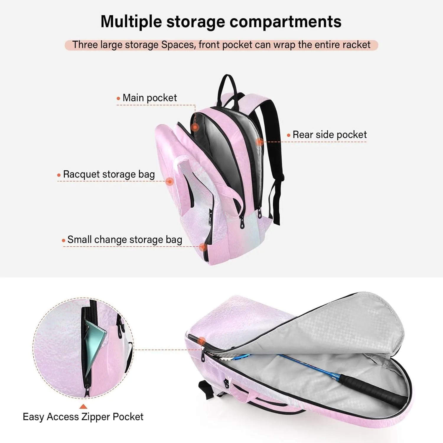 GAIGEO Yellow Amethyst Gradient Ombre Racket Bag, Multilayer Design Tennis Ball Bag, Sports and Daily Use