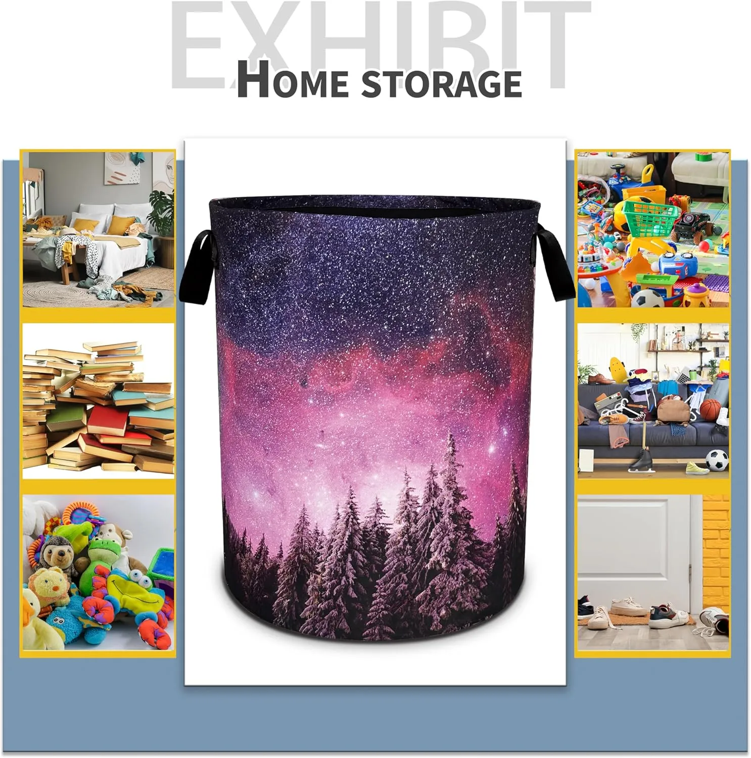 Galaxy Forest Laundry Basket Starry Sky Foldable Oxford Cloth Funny Tote Bag Laundry Hamper Clothes Storage Bucket Toy Organizer For Bathroom/Laundry Storage/Bedroom 18.9x16.5 Inch