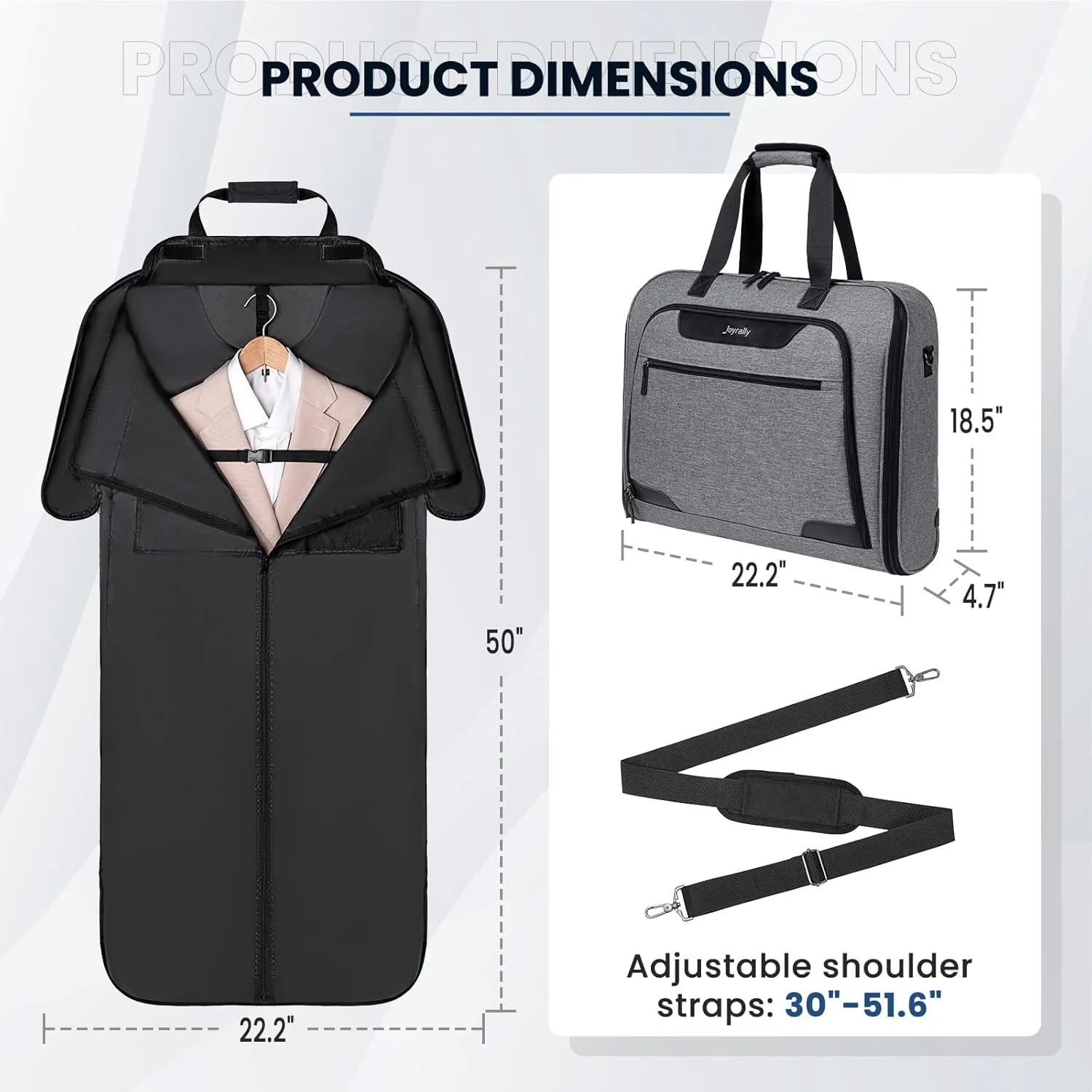 Garment Bags for Travel, Carry on Garment Bag with Shoulder Strap, Foldable Suit Travel Bags for Men, Wrinkle Free Garment Travel Bag for Hanging Clothes, Dark Grey