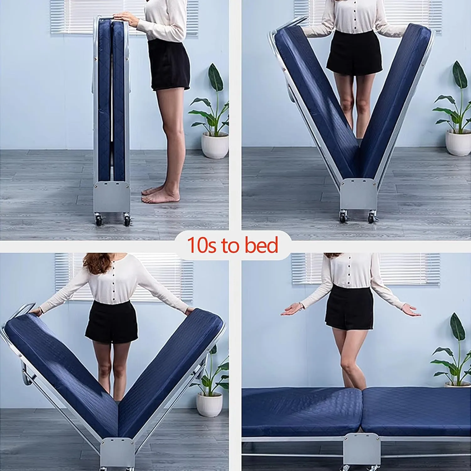 Generic Portable Folding Bed with Mattress 5 Adjustable Backrests Folding Camping Cot for Adults with High Rebound Cotton Filling Perfect for Camping(Blue A,188 * 110 * 28cm)