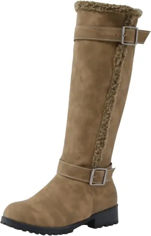 Gibobby Winter Boots for Women,Women's Knee Length Boots Retro Combat Knight Boots Closed Toe Motorcycle Low Heel Outdoor Waterproof Western Shoes