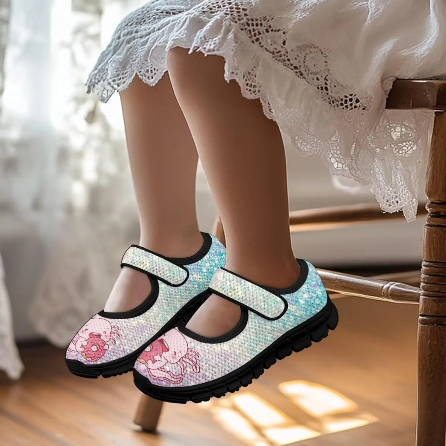 Girls Axolotl Mary Jane Dress Shoes Glitter Ballerina Princess Flat for Wedding, Party, Birthday US 11-2.5