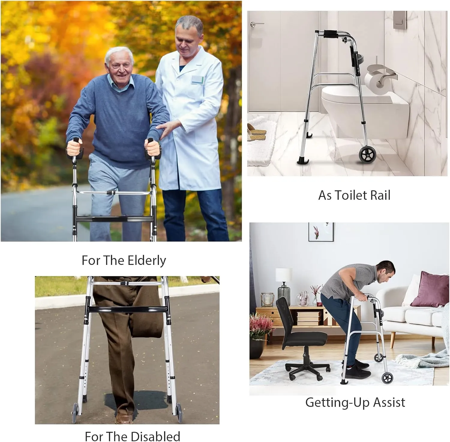 Goplus Walkers for Seniors, Foldable Standard Walker with 5’’ Wheels and Removable Padded Armrests 440lbs, Lightweight Walking Mobility Aid, Folding Platform Walker for Elderly, Handicap, Disabled