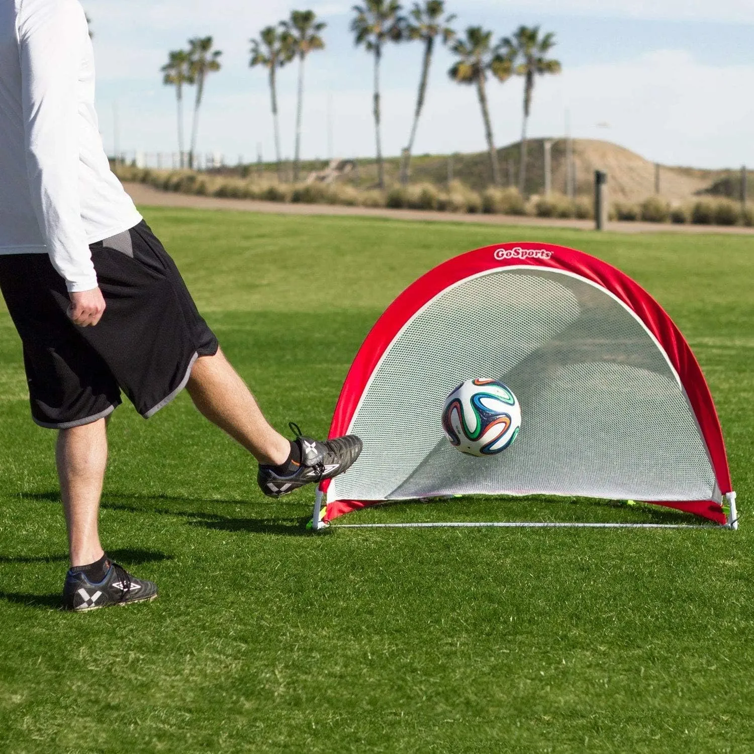 GoSports Portable Pop-Up Soccer Goals for Backyard - Kids & Adults - Set of Two Nets with Agility Training Cones and Carrying Case