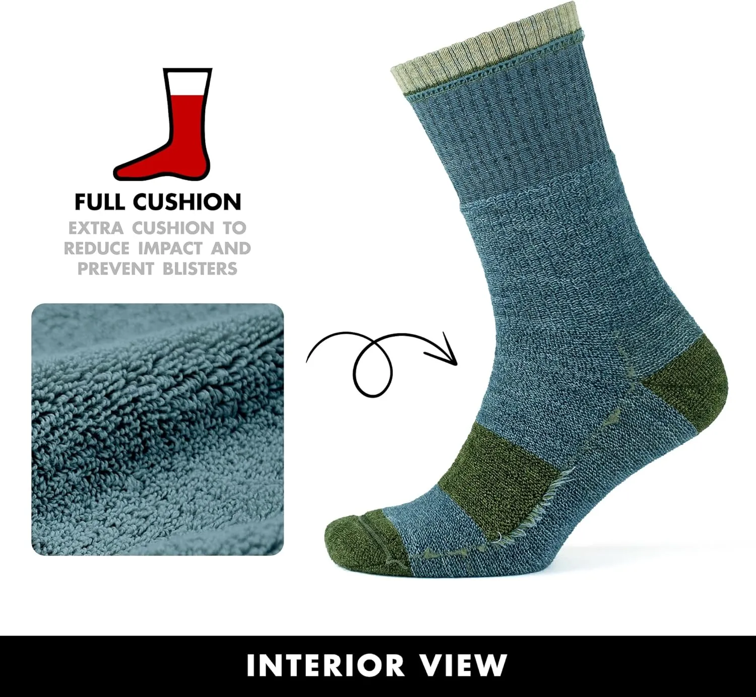 GoWith Merino Wool Full Cushion Hiking Socks for Men & Women, Thermal Warm Seamless Crew Boot Socks for Hikers, Mountaineers