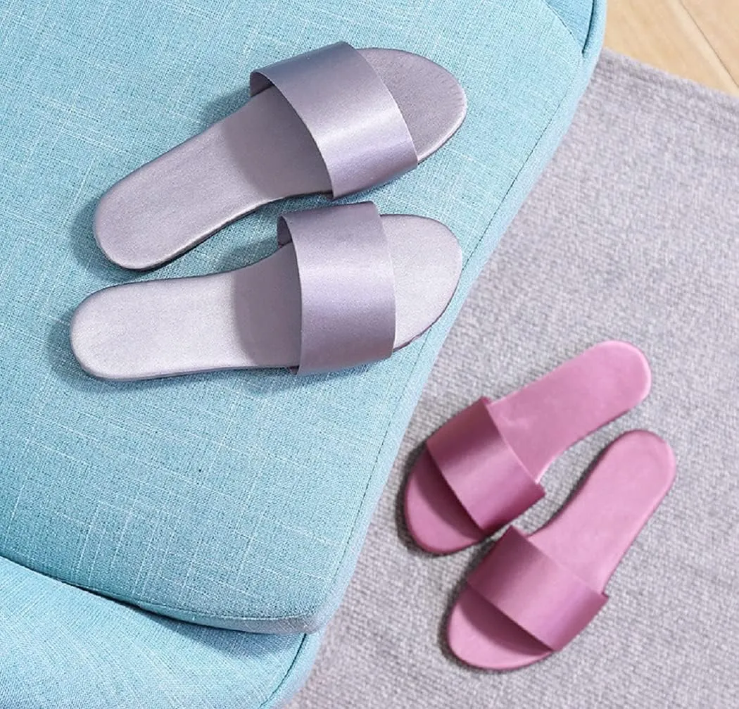 HANDKEI Women's Home Slippers Summer Satin Indoor Breathable Flat Sandals Slippers